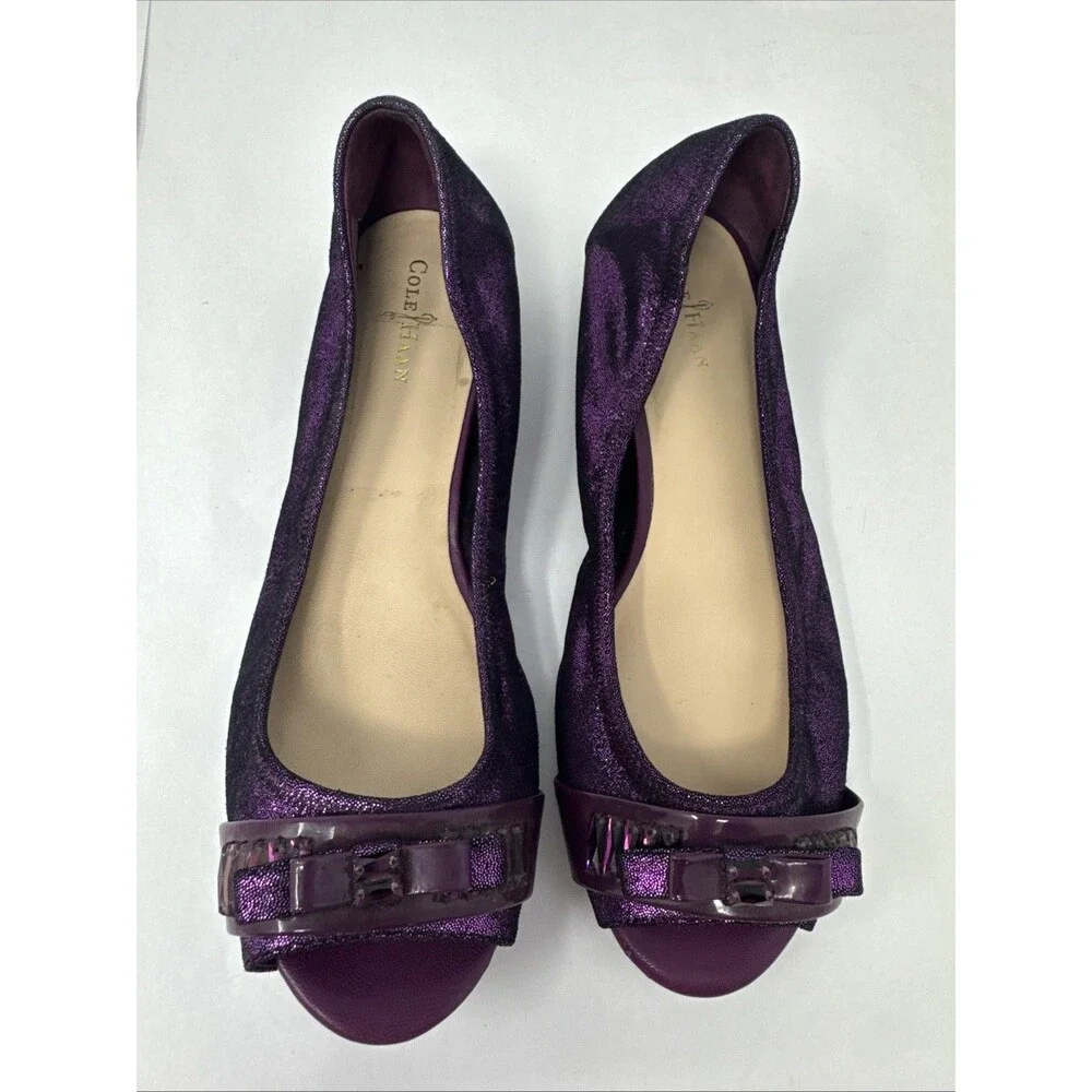 Cole Haan Janelle OT.Ballet Open Toe Leather Flats Masquerade SZ 8 B Purple
